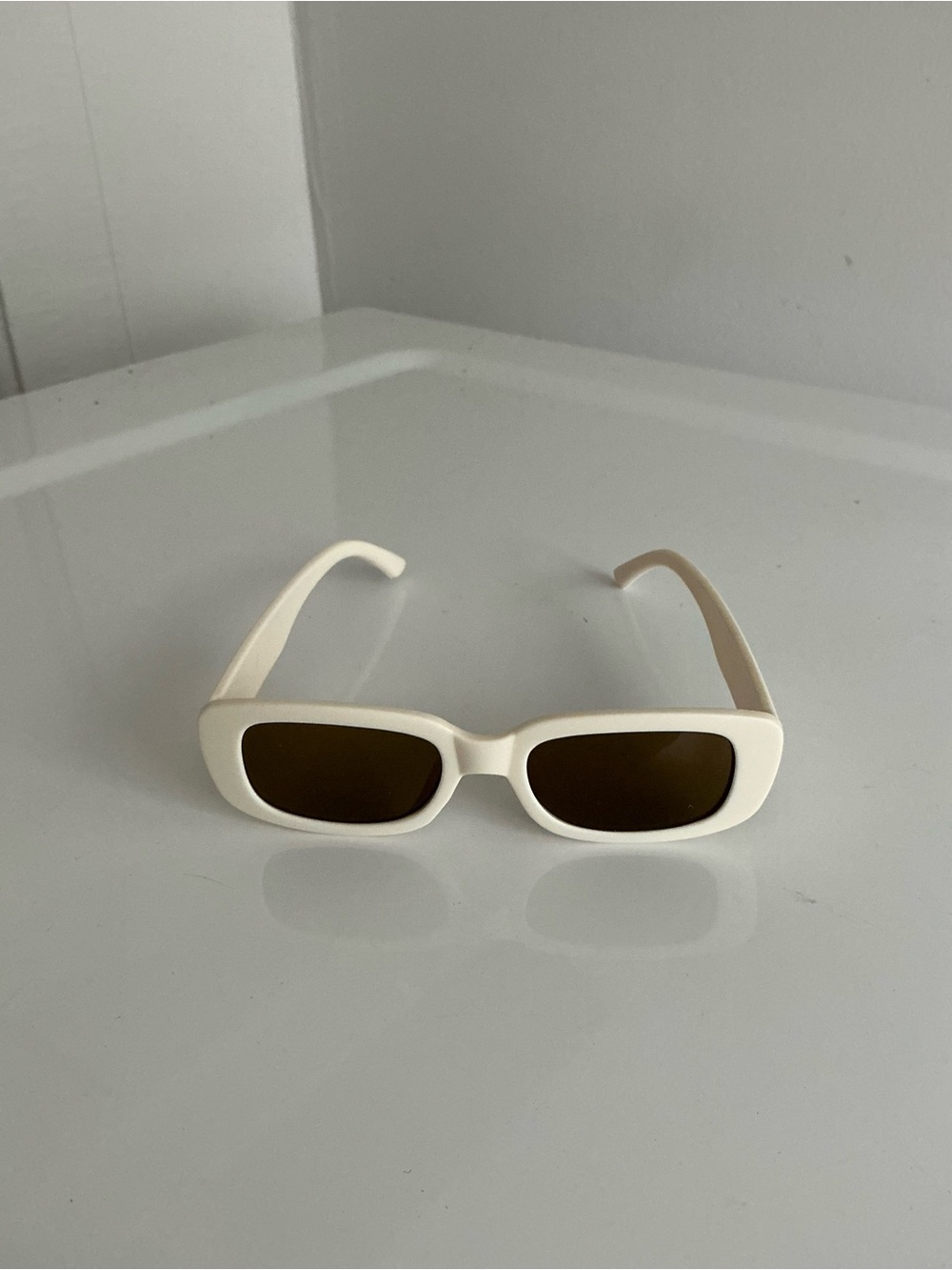 Cream Rectangular Women’s Sunglasses - Unbranded